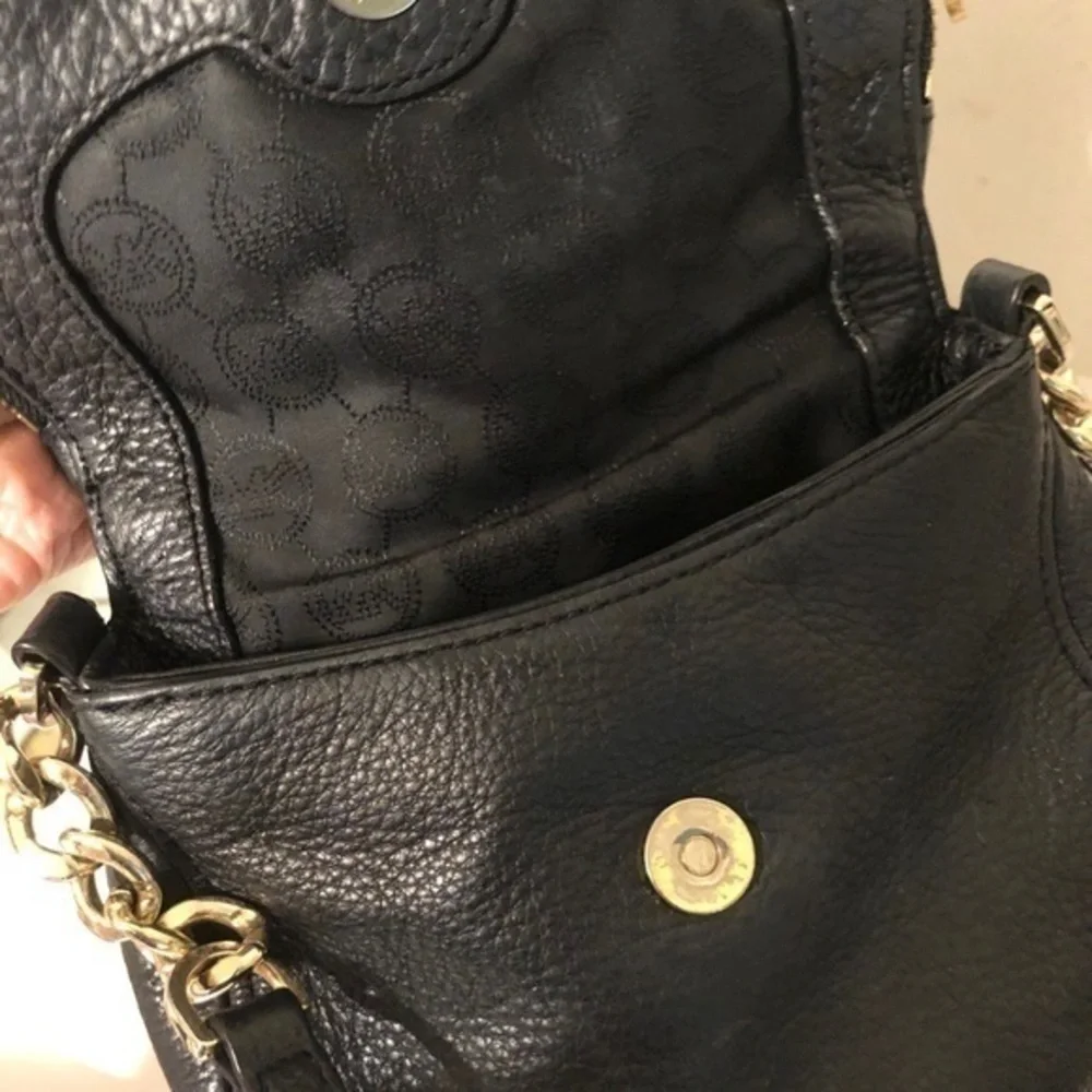 MICHAEL KORS black leather fold over crossbody bag